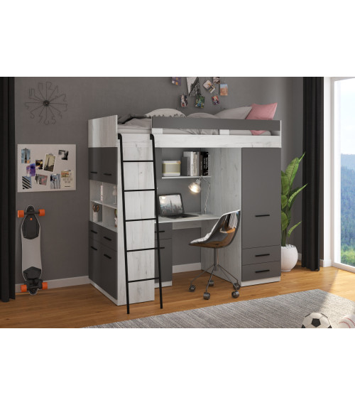 Łóżko piętrowe Level L z biurkiem i szafą Craft biały/Grafit
