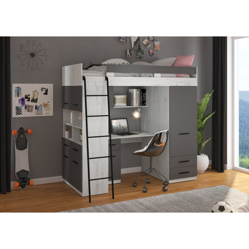 Łóżko piętrowe Level L z biurkiem i szafą Craft biały/Grafit