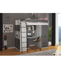 Łóżko piętrowe Level L z biurkiem i szafą Craft biały/Grafit