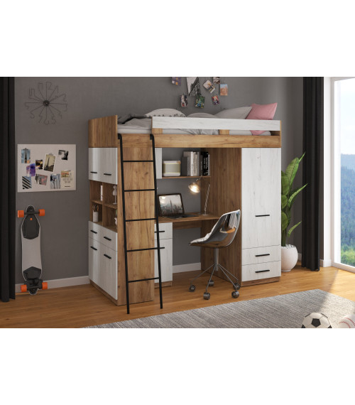 Łóżko piętrowe Level L z biurkiem i szafą Craft złoty/Craft biały
