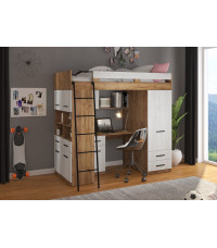 Łóżko piętrowe Level L z biurkiem i szafą Craft złoty/Craft biały