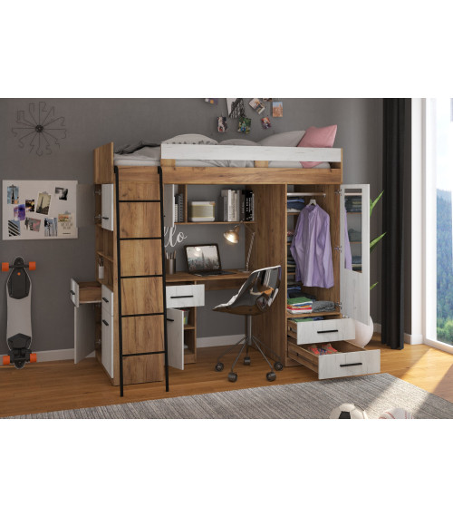 Łóżko piętrowe Level L z biurkiem i szafą Craft złoty/Craft biały