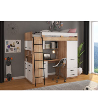 Łóżko piętrowe Level L z biurkiem i szafą Sonoma jasna/Biały