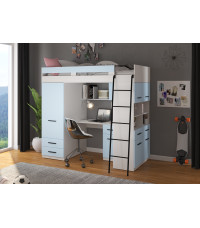 Łóżko piętrowe Level P z biurkiem i szafą Biały/Błękit