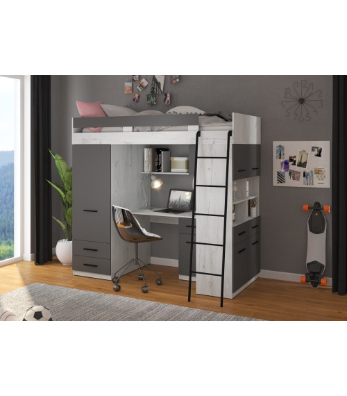 Łóżko piętrowe Level P z biurkiem i szafą Craft biały/Grafit