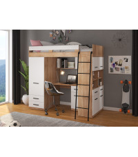 Łóżko piętrowe Level P z biurkiem i szafą Sonoma jasna/Biały