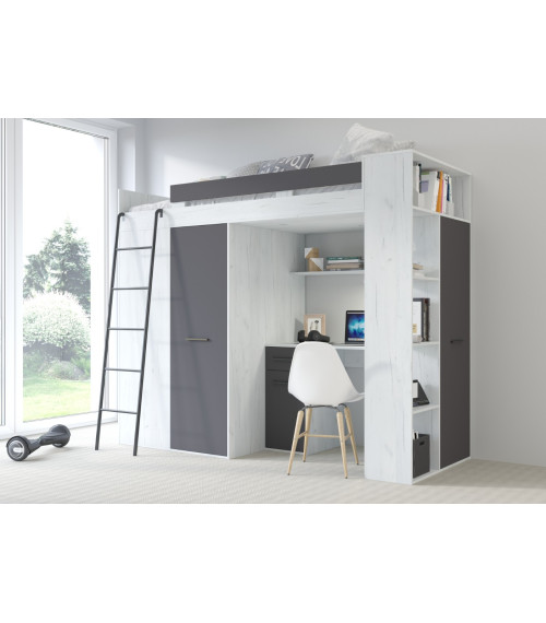 Łóżko piętrowe Verana L z biurkiem i szafą Craft biały/Grafit