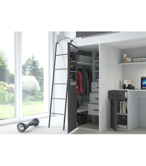 Łóżko piętrowe Verana L z biurkiem i szafą Craft biały/Grafit