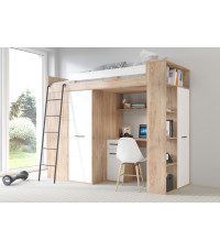 Łóżko piętrowe Verana L z biurkiem i szafą Sonoma jasna/Biały