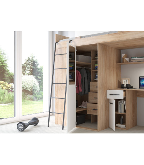 Łóżko piętrowe Verana L z biurkiem i szafą Sonoma jasna/Biały