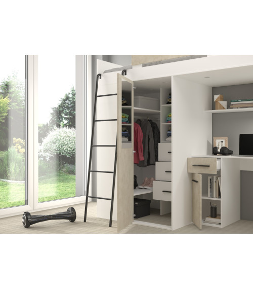 Łóżko piętrowe Verana L z biurkiem i szafą Biały/Granada migdał