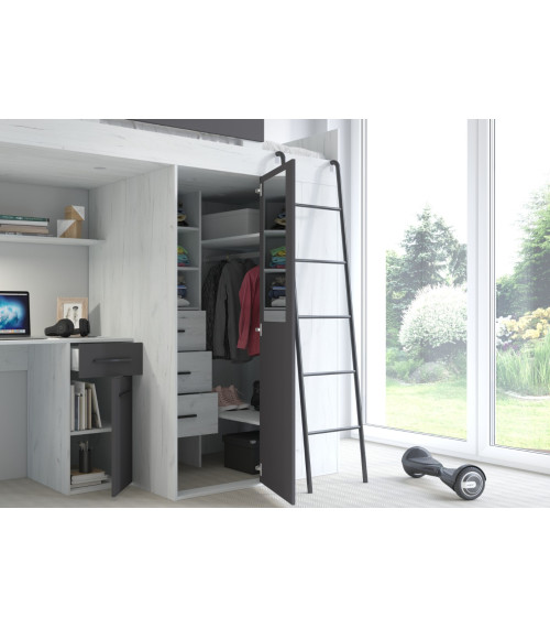 Łóżko piętrowe Verana P z biurkiem i szafą Craft biały/Grafit