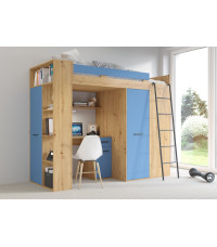 Łóżko piętrowe Verana P z biurkiem i szafą Dąb Artisan/Niebieski