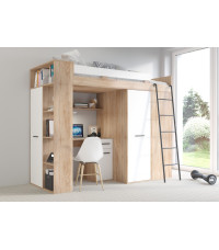Łóżko piętrowe Verana P z biurkiem i szafą Sonoma jasna/Biały