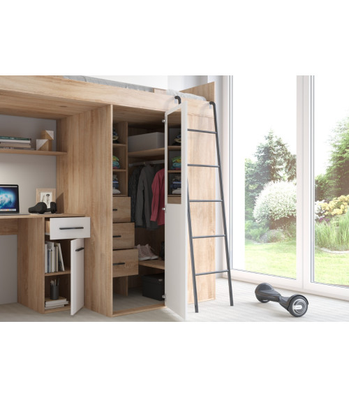 Łóżko piętrowe Verana P z biurkiem i szafą Sonoma jasna/Biały