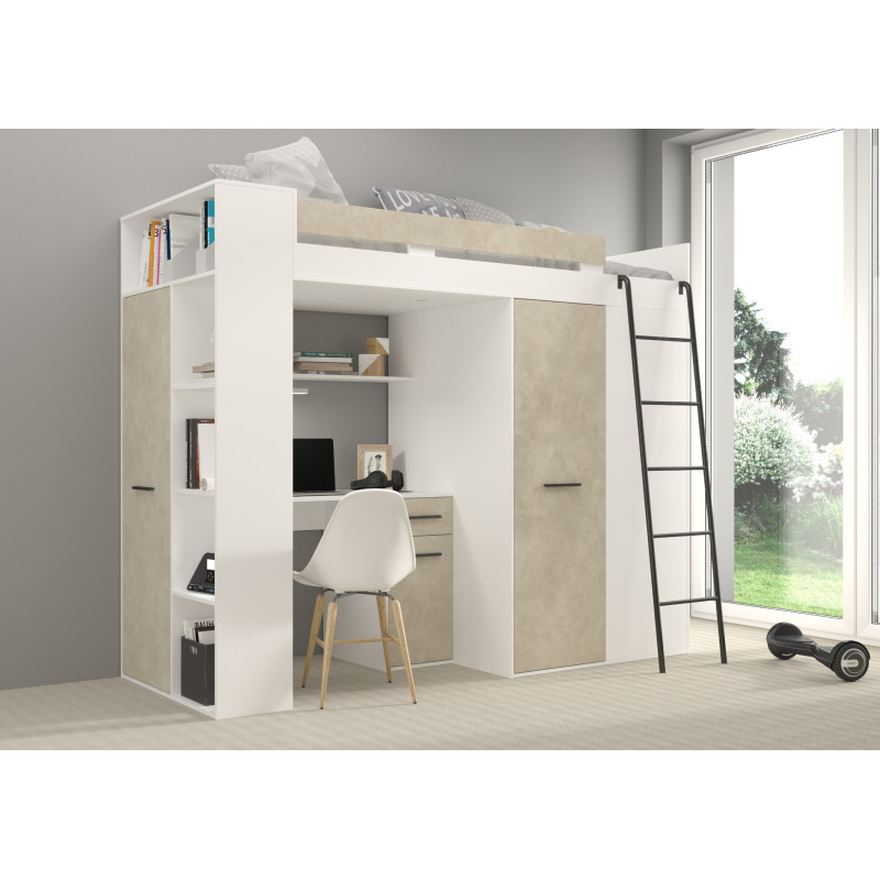 Łóżko piętrowe Verana P z biurkiem i szafą Biały/Granada migdał