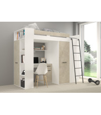 Łóżko piętrowe Verana P z biurkiem i szafą Biały/Granada migdał