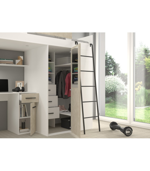 Łóżko piętrowe Verana P z biurkiem i szafą Biały/Granada migdał