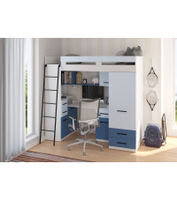 Łóżko piętrowe Smyk L z biurkiem i szafą Biały/Błękit/Niebieski