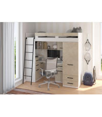 Łóżko piętrowe Smyk L z biurkiem i szafą Biały/Granada migdał