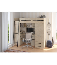 Łóżko piętrowe Smyk L z biurkiem i szafą Dąb Endgrain/Granada migdał