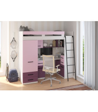Łóżko piętrowe Smyk P z biurkiem i szafą Biały/Lawenda/Fiolet