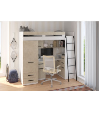 Łóżko piętrowe Smyk P z biurkiem i szafą Biały/Granada migdał