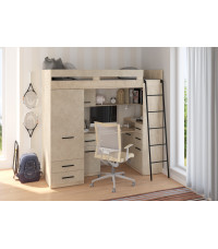 Łóżko piętrowe Smyk P z biurkiem i szafą Dąb Endgrain/Granada migdał