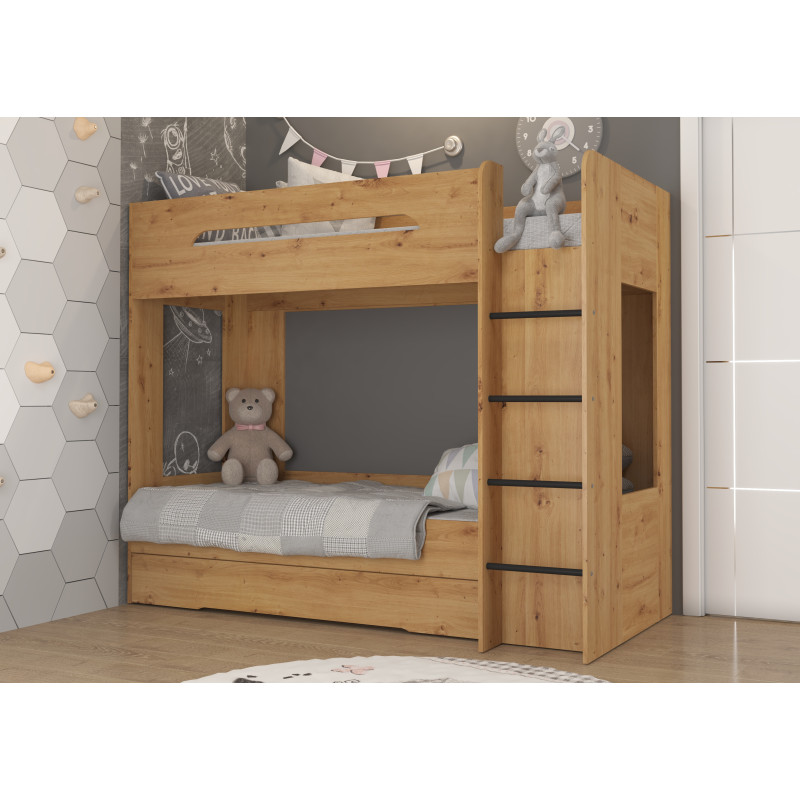 Łóżko piętrowe Blanc P z szufladą Dąb Artisan