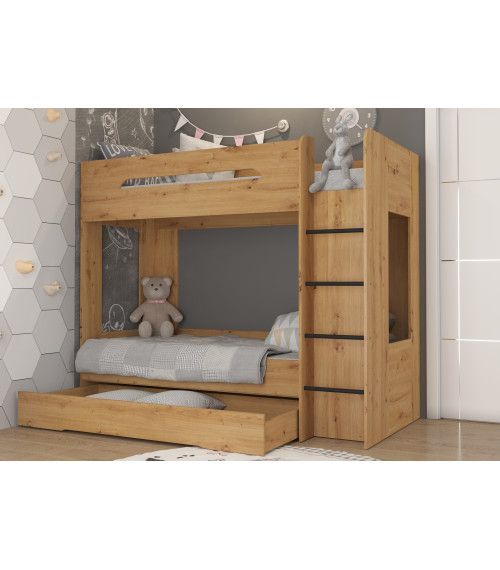 Łóżko piętrowe Blanc P z szufladą Dąb Artisan