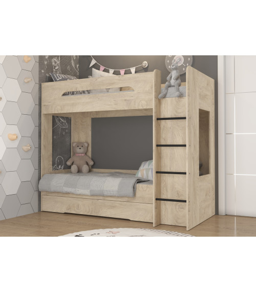 Łóżko piętrowe Blanc P z szufladą Dąb Endgrain