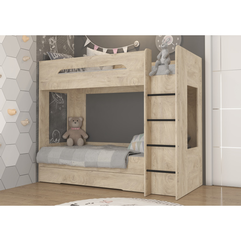 Łóżko piętrowe Blanc P z szufladą Dąb Endgrain