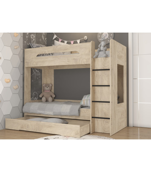Łóżko piętrowe Blanc P z szufladą Dąb Endgrain