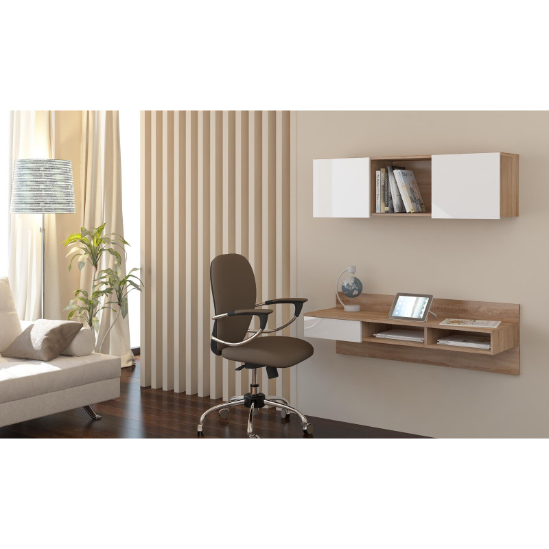 Biurko Uno Sonoma jasna/Biały połysk