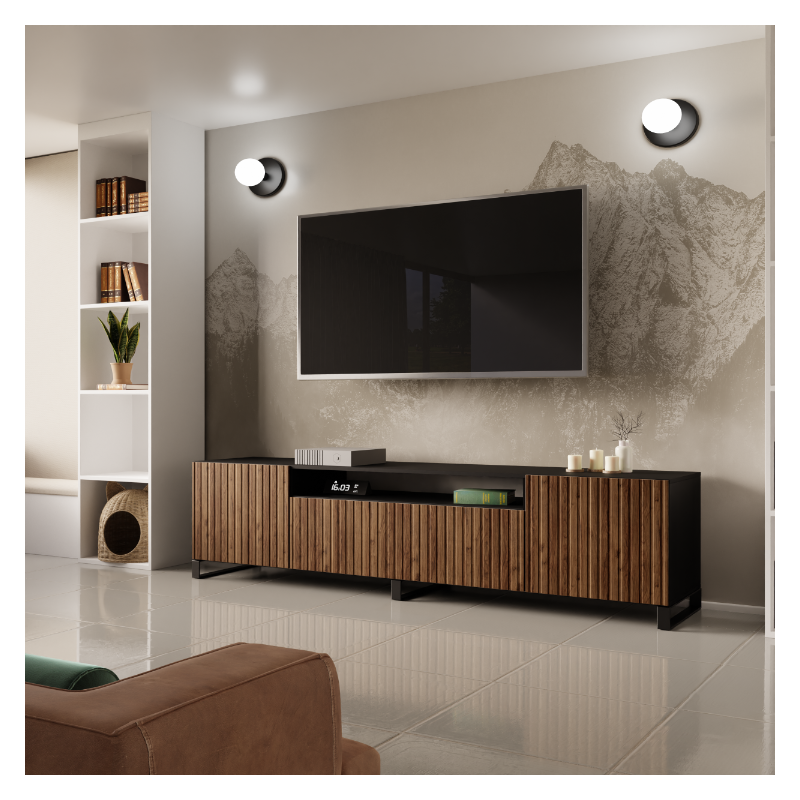 Szafka RTV Mio stojąca - Czarny/Dąb Catania