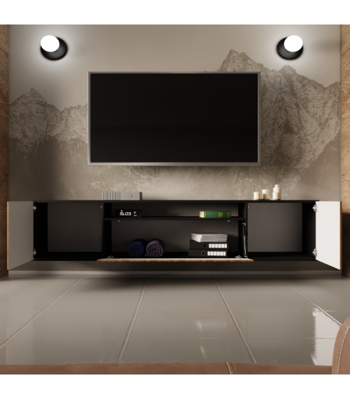 Szafka RTV Mio wisząca - Czarny/Dąb Catania