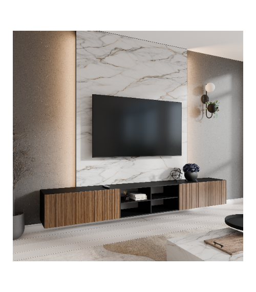 Szafka RTV Mio 3x100 otwarta - Czarny/Dąb Catania