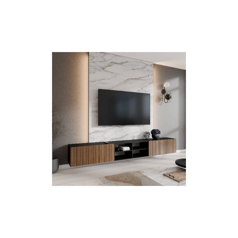 Szafka RTV Mio 3x100 otwarta - Czarny/Dąb Catania