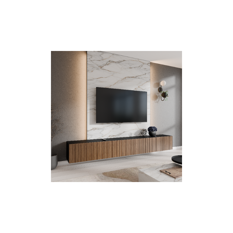 Szafka RTV Mio 3x100 zamknięta - Czarny/Dąb Catania