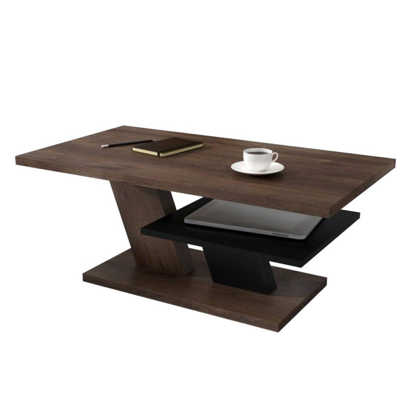 Ława z półką Cliff Mat - dąb brązowy / czarny