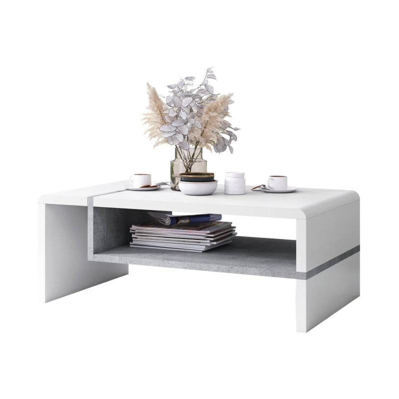 Ława Folk - biały / beton millenium