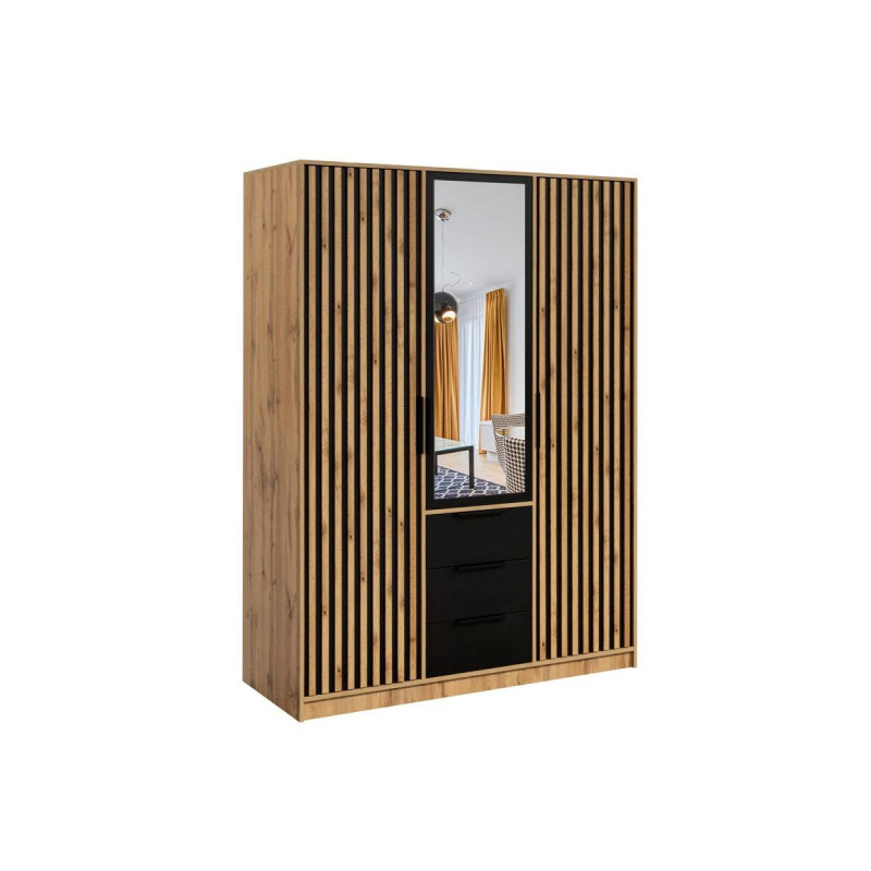 Szafa BALI LUX D3 Dąb wotan/czarny/lustro