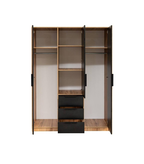 Szafa BALI LUX D3 dąb wotan/czarny/lustro