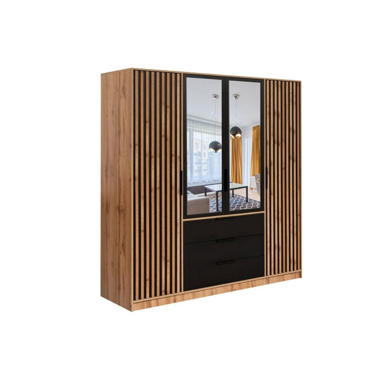 Szafa BALI LUX D4 Dąb wotan/czarny/lustro