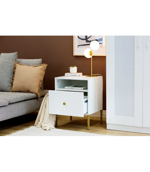 Oxo - szafka nocna 1S biały/złoty