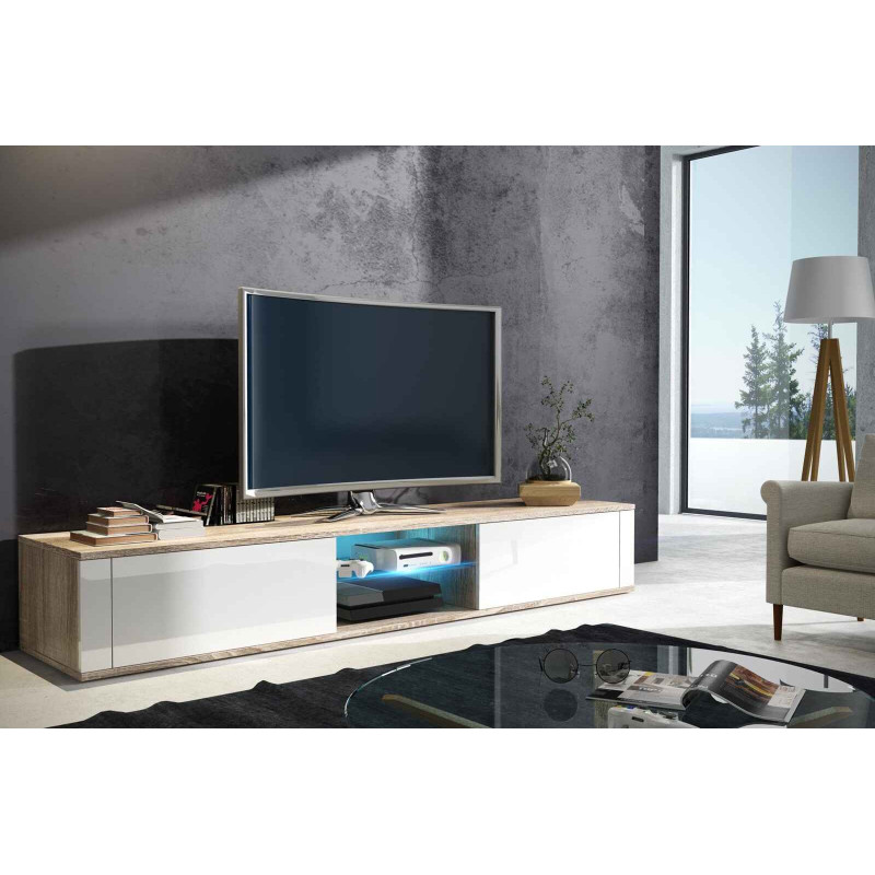 Stolik RTV Hit Sonoma jasna/Biały połysk