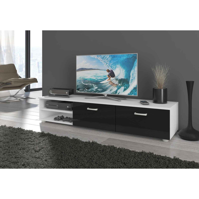 Magic - MAG-03 - Stolik RTV długi Biały/Czarny połysk