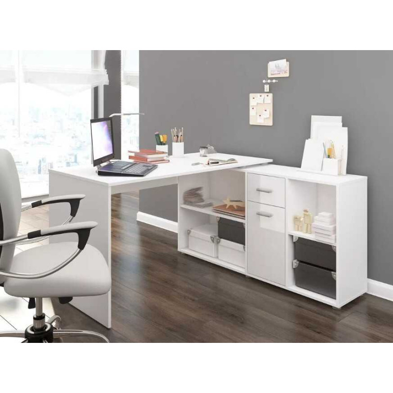 Biurko z szafkami Beat P - biały / biały połysk