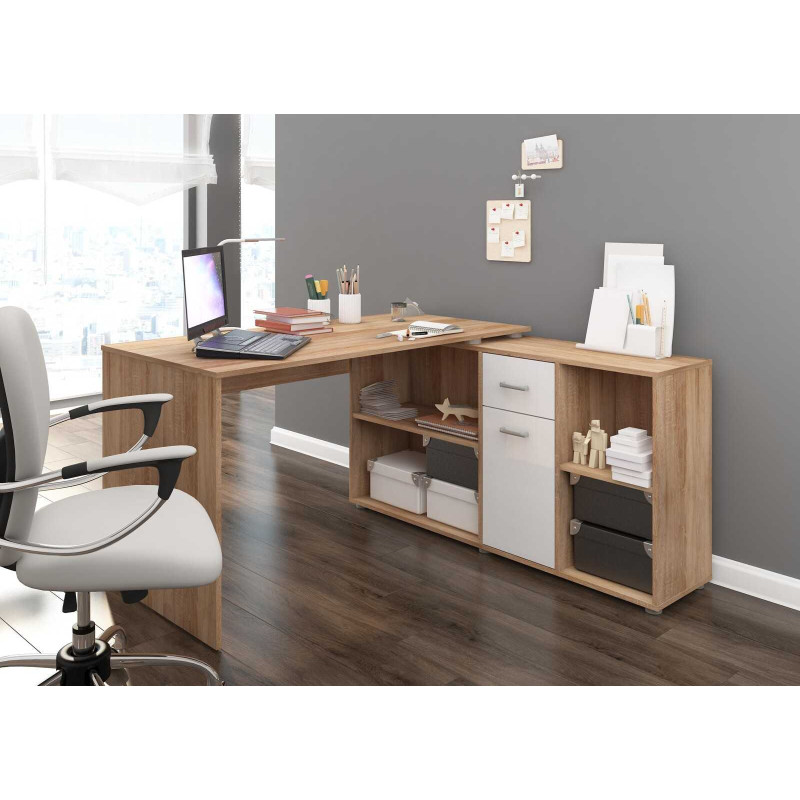 Biurko z szafkami Beat P - sonoma jasna / biały połysk