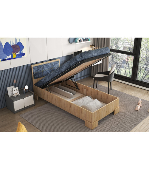 Deko łóżko kontynentalne Dąb Shetland Fior 605 (niebieski) z materacem